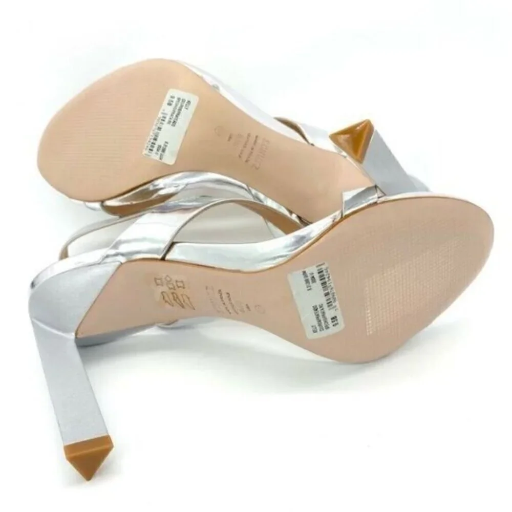 Schutz Kelly Metallic Silver Slingback Sandal Heels New